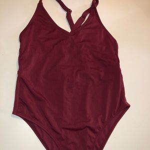 Maroon Ribbed One Piece Bathing Suit